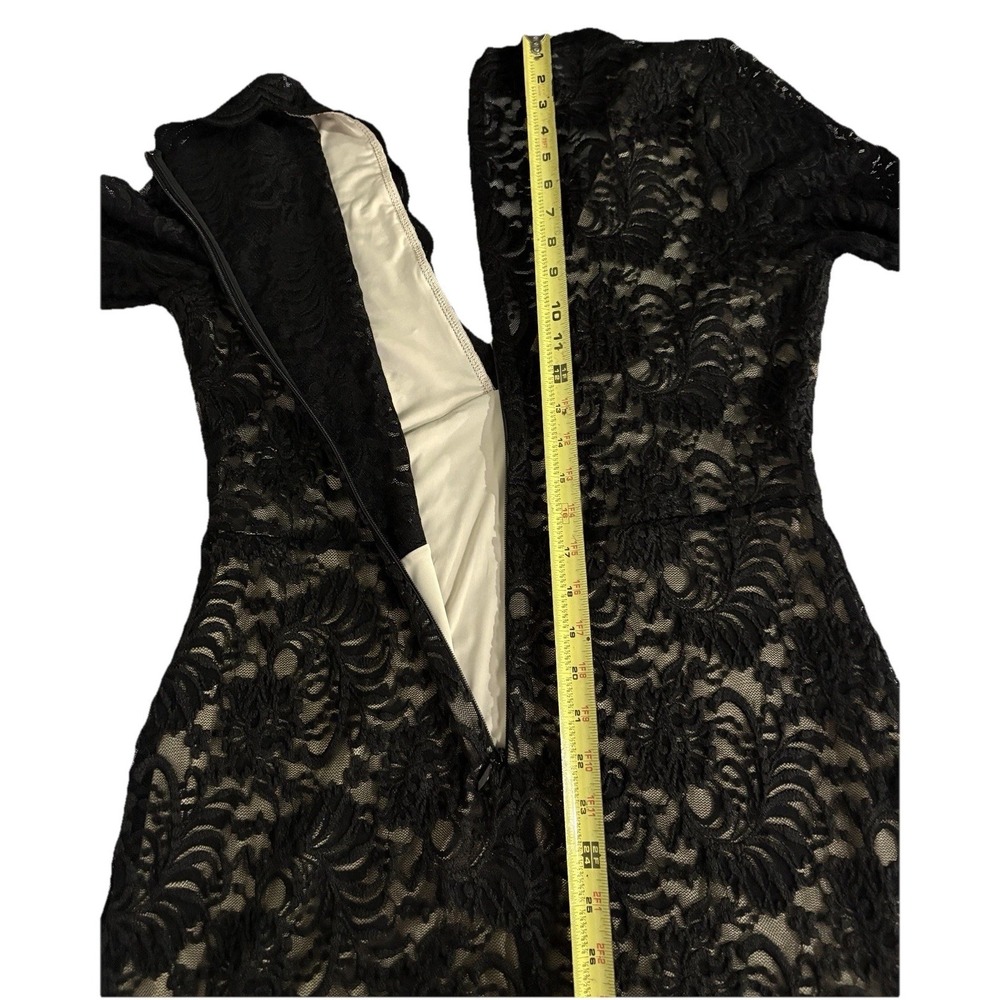 Y2K Bebe XL Blk ivory lace overlay deep vneck scallop top dress Evening Siren - Picture 12 of 13